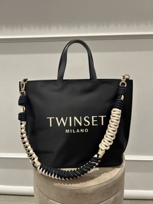 Shopper nera con logo Twinset