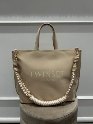 Shopper sabbia con logo Twinset