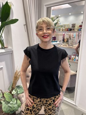 T-shirt manica con perline Pennyblack