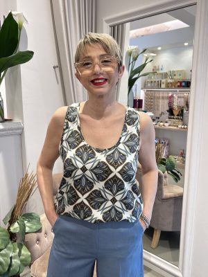 Top fantasia geometrica blu Emme