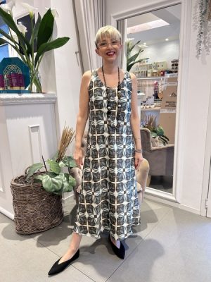 Abito fantasia geometrica blu Emme