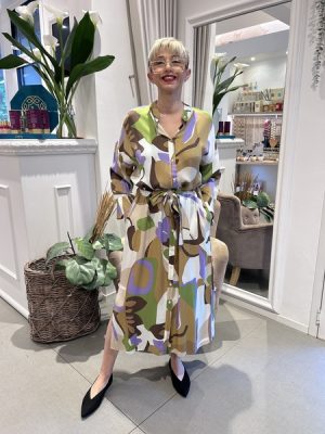 Abito lungo chemisier fantasia foglie Emme